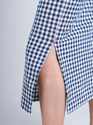 Indigo Checks Comfort Straight Skirt - Indigo on Handwoven Kala Cotton Skirts For Women in Indigo Checks color