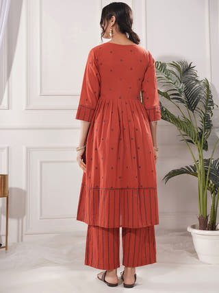 Raagini Red Cotton Angrakha Kurta Set