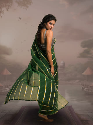 Raagvi Green Handloom Mul Cotton Saree