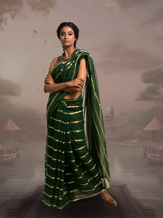 Raagvi Green Handloom Mul Cotton Saree