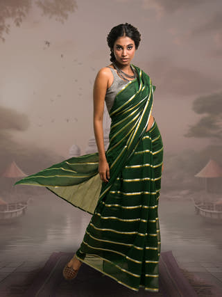 Raagvi Green Handloom Mul Cotton Saree