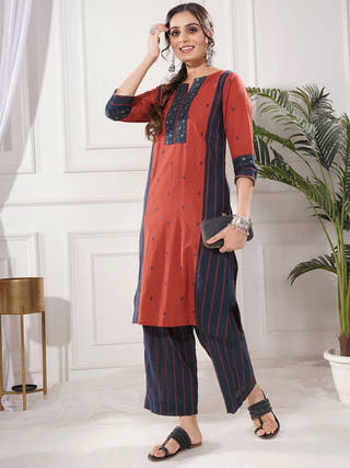 Raaya Red Cotton Kurta Set