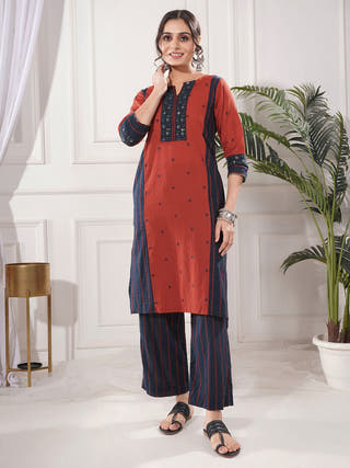 Raaya Red Cotton Kurta Set
