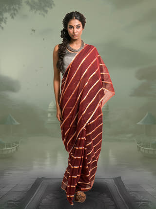 Ravira Maroon Handloom Mul Cotton Saree