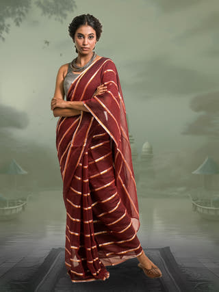 Ravira Maroon Handloom Mul Cotton Saree