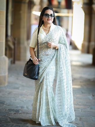 Ready Blue White Saree SoulWeaves