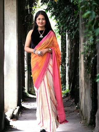 Ready Orange Pink Saree SoulWeaves