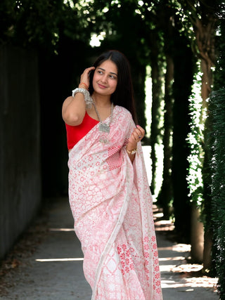 Ready Red White Saree SoulWeaves