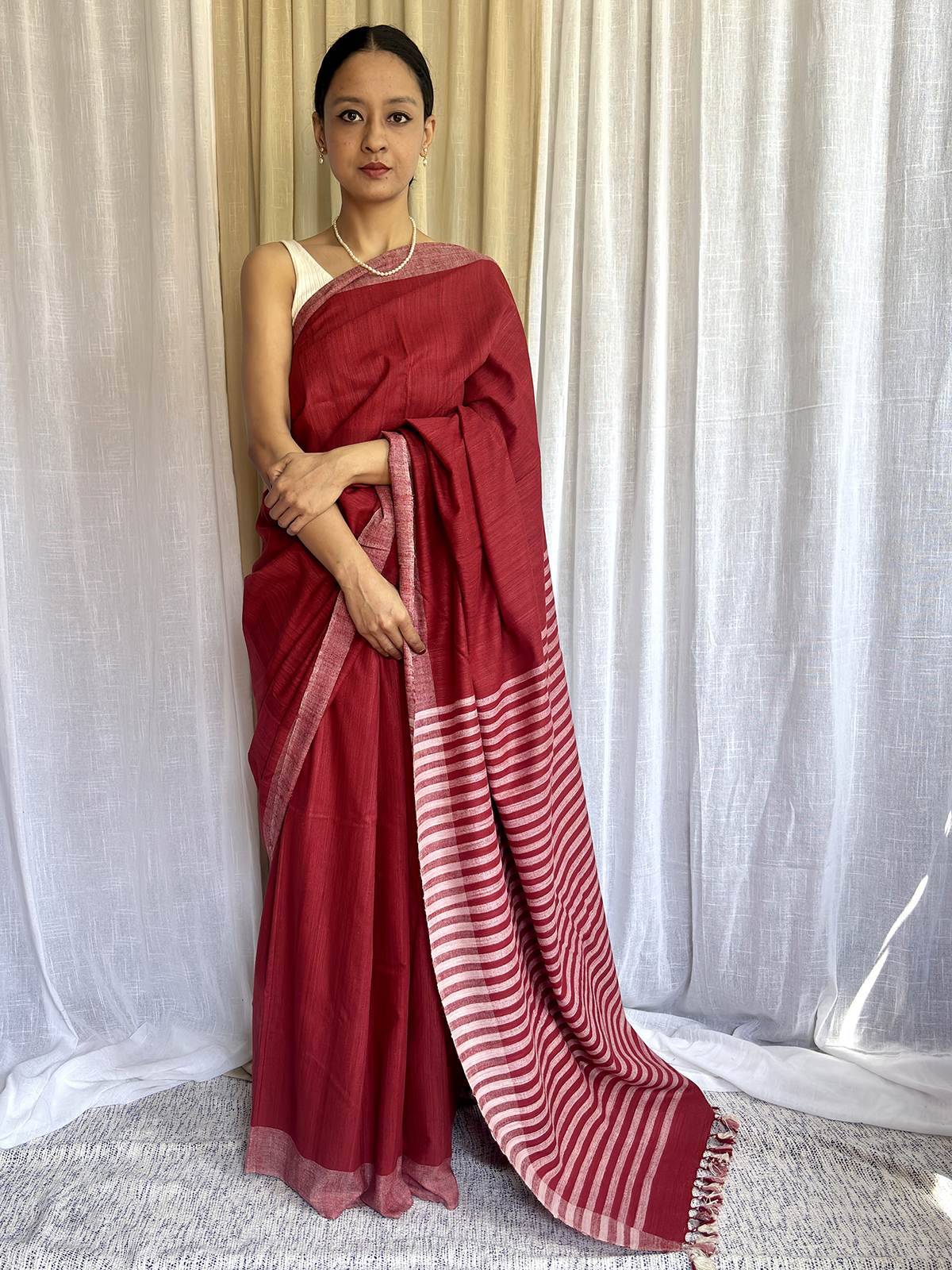 Ahimsa Silk Saree with Pink & White Pallu