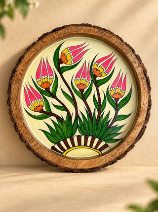 Handpainted Bark Edged Gulmohar Bloom Tray
