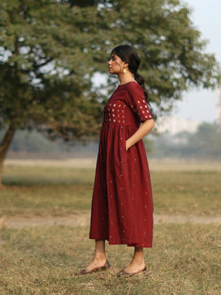 Amara Wine Jamdani Dress