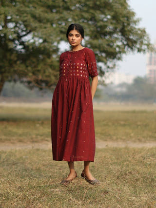 Amara Wine Jamdani Dress
