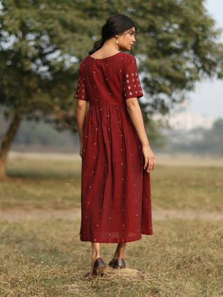 Amara Wine Jamdani Dress