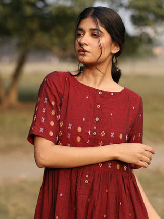 Amara Wine Jamdani Dress