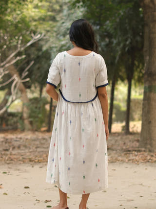 Pearl White Jamdani Cotton Dress