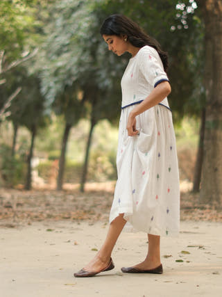 Pearl White Jamdani Cotton Dress