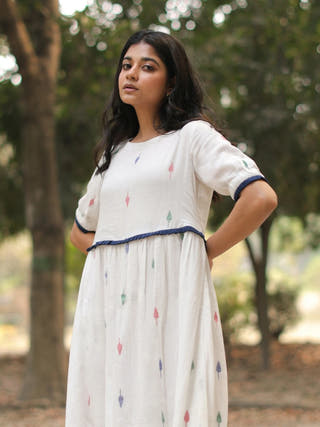 Pearl White Jamdani Cotton Dress