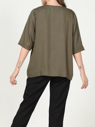 Classic Modal Front Pleat Top Olive