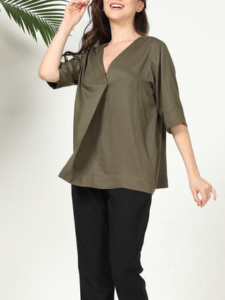Classic Modal Front Pleat Top Olive