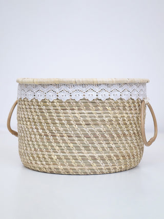 Handcrafted Sabai Basket with white frill border Purulia Sabai