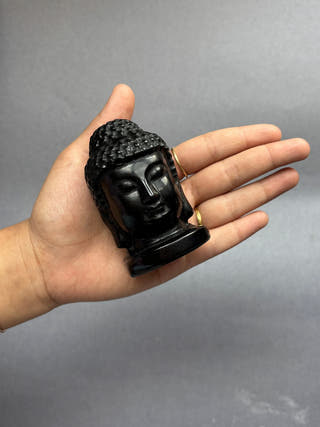 Black Obsidian Buddha Face Hand Carved Crystal