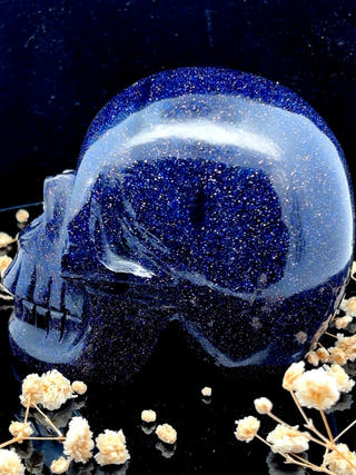 Blue Goldstone Crystal Skull