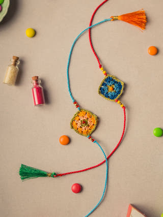 Diamond Crochet Rakhi Set (Set Of 2)