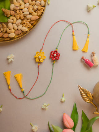 Red And Yellow Crochet Rakhi (Set Of 2)