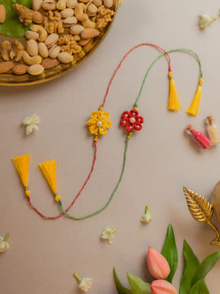 Red And Yellow Crochet Rakhi (Set Of 2)