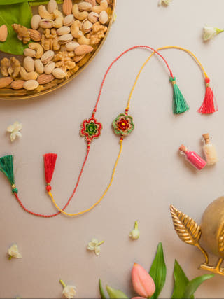 Red & Greeen Gem Rakhi (Set Of 2)