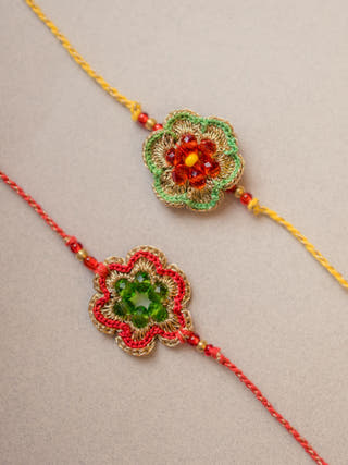 Red & Greeen Gem Rakhi (Set Of 2)
