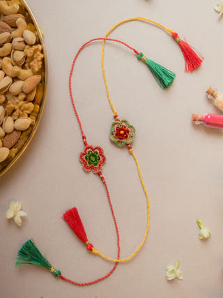 Red & Greeen Gem Rakhi (Set Of 2)