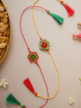 Red & Greeen Gem Rakhi (Set Of 2)