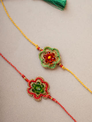 Red & Greeen Gem Rakhi (Set Of 2)