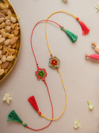 Red & Greeen Gem Rakhi (Set Of 2)