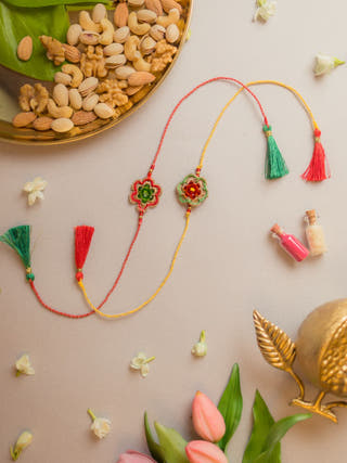 Red & Greeen Gem Rakhi (Set Of 2)