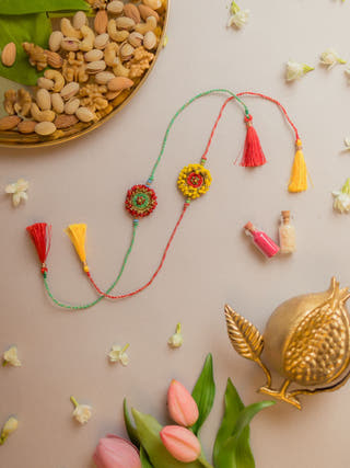Beaded Glow Crochet Rakhi (Set Of 2)