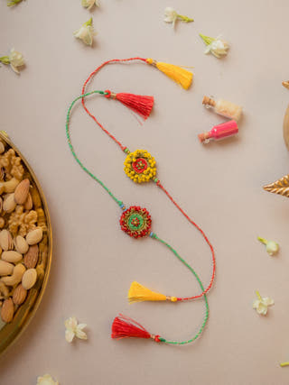 Beaded Glow Crochet Rakhi (Set Of 2)