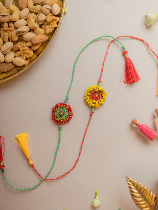 Beaded Glow Crochet Rakhi (Set Of 2)