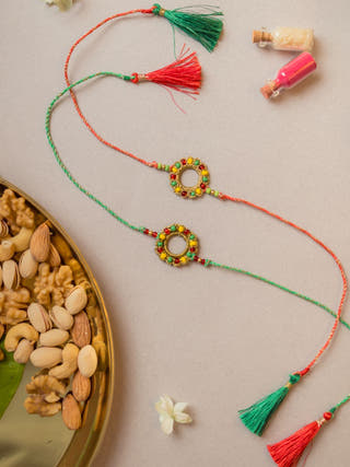 Rainbow Ring Crochet Rakhi (Set Of 2)