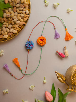 Coral Bead Crochet Rakhi (Set Of 2)