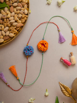 Coral Bead Crochet Rakhi (Set Of 2)