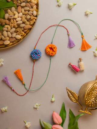 Coral Bead Crochet Rakhi (Set Of 2)