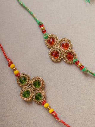 Jewelled Diamond Crochet Rakhi (Set Of 2)