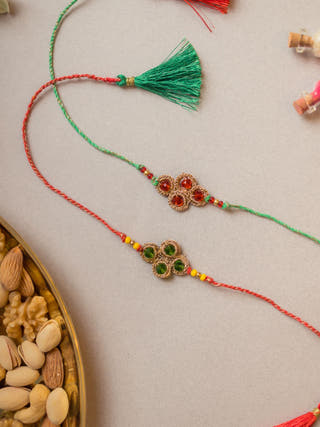 Jewelled Diamond Crochet Rakhi (Set Of 2)