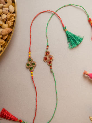 Jewelled Diamond Crochet Rakhi (Set Of 2)