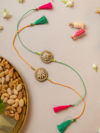 Pearl Knot Crochet Rakhi (Set Of 2)