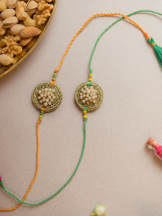 Pearl Knot Crochet Rakhi (Set Of 2)