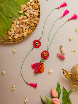 Coral Reef Crochet Rakhi & Lumba Set (Set Of 2)
