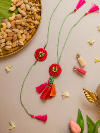 Coral Reef Crochet Rakhi & Lumba Set (Set Of 2)